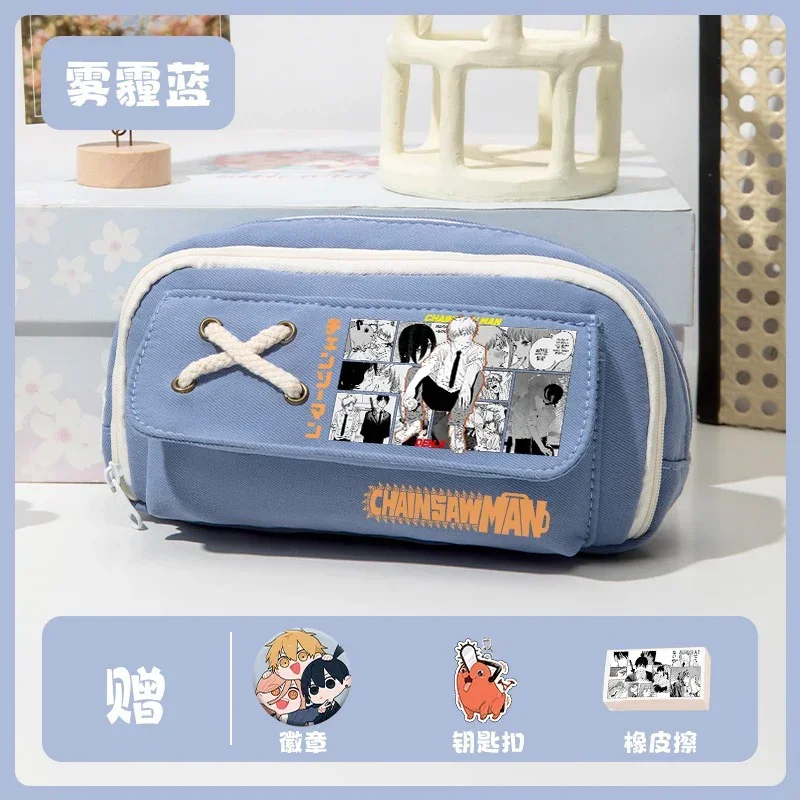 

2 Layers, Black White Blue Green, Large Capacity, Chainsaw Man, Anime Pencil Case Bag,Kids Pencilcase Girls Boys School Supplies