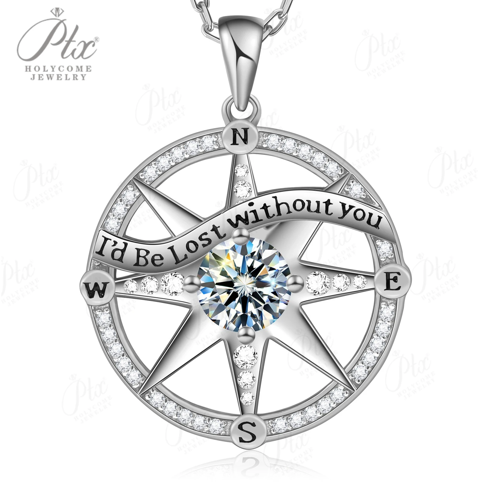

925 Sterling Silver Gold-Plated Octagonal Star Compass Pendant Necklace with D/VVS1 Grade Moissanite Exquisite Women's Jewelry