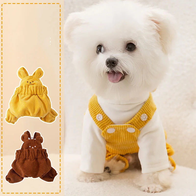 Yellow Bear Strap Pants Winter Dog Four Legged Clothes Corduroy Pet Clothing Fashion Dog Warm Strap Clothes XS-XL