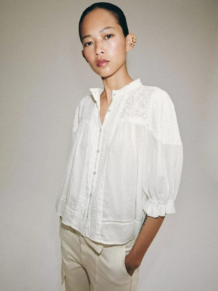 Romantic Style Chinese Collar Shirt Women's Top Classy Personality New Summer Fashion Long Sleeve round Neck Regular Length