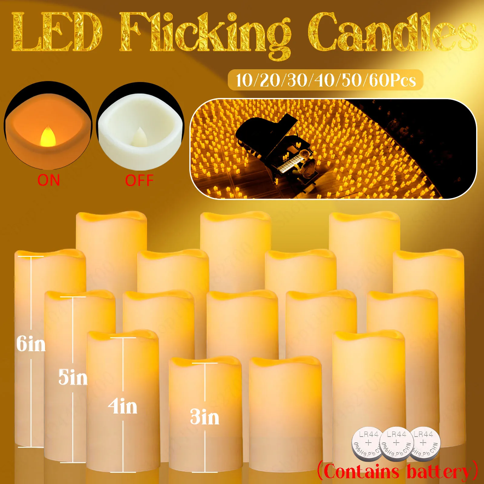 Velas LED de 10-60 piezas, velas para boda, velas parpadeantes, velas sin llama, velas LED tipo pilar, velas artificiales, velas para conciertos