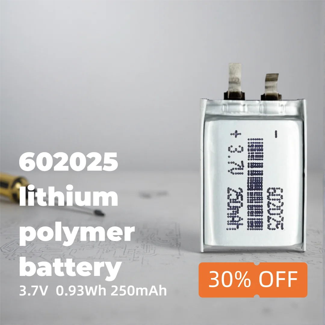 602025 Li-ion Battery 250mAh 3.7V Rechargeable Cell for Mini Electronics, LED Lights, DIY Tools, Wearable Devices
