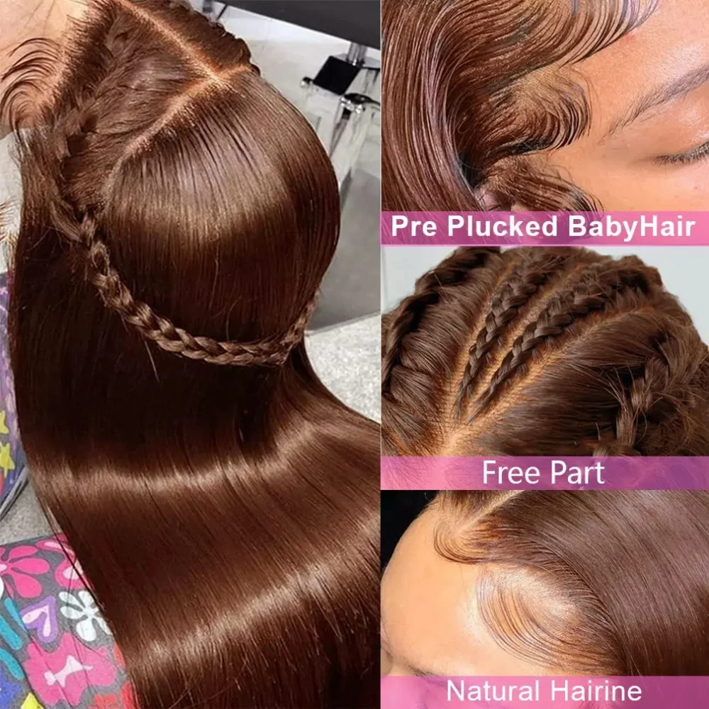 Chocolate Brown Lace Front Human Hair Wigs Pre Plucked Dark Brown Sliky Straight 13x4 13x6 HD Lace frontal Wig On Sale Clearance