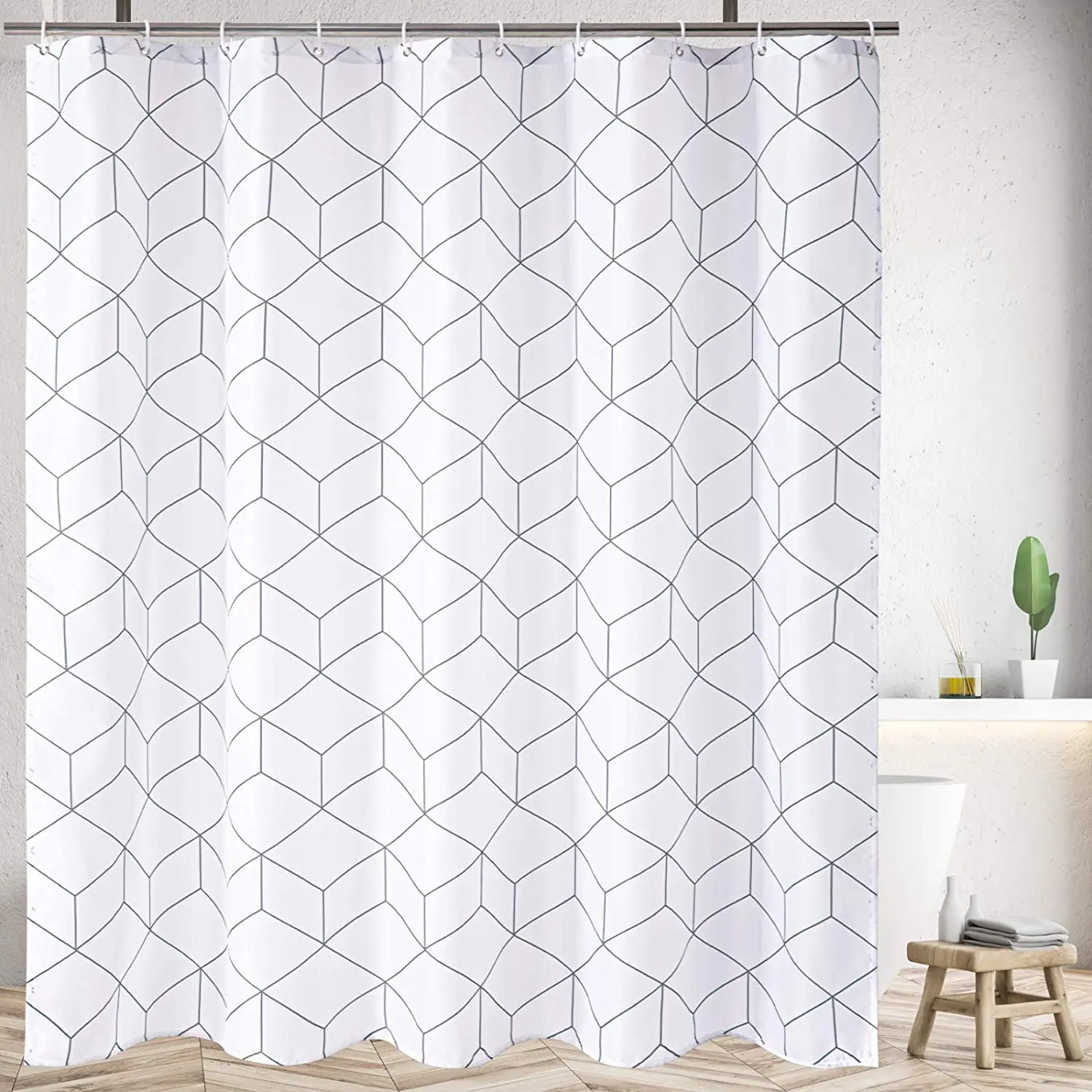 3D Printing Shower Curtains Waterproof White Bathroom Curtain Simple Style Bathtub Insulation Home Decor with 10 Hooks Curtain