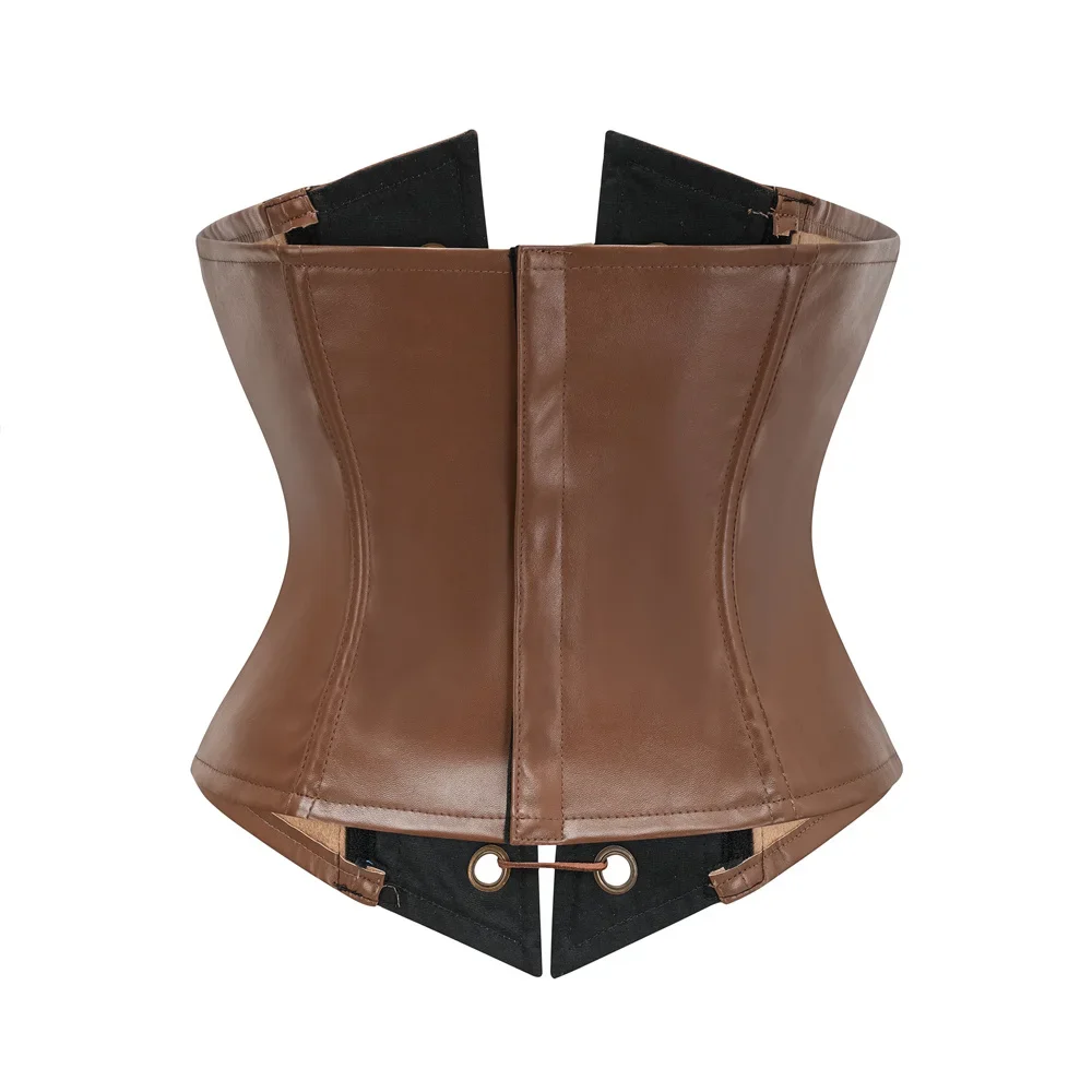 หนังสีน้ําตาล Lace Up เซ็กซี่ Underbust Corset Gothic เสื้อผ้าผู้หญิง Shapewear Top Steampunk เทรนเนอร์เอว Vintage Bustier Femme