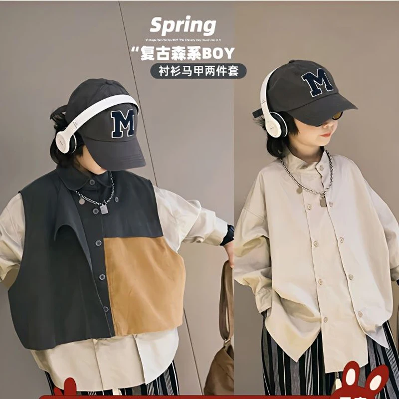 

Boys Clothes Spring Cotton Vest+ Shirt 2piece Set Korean Version Waistcoat Hip Hop Pants Spring New Fashion Daily Wear Handsome