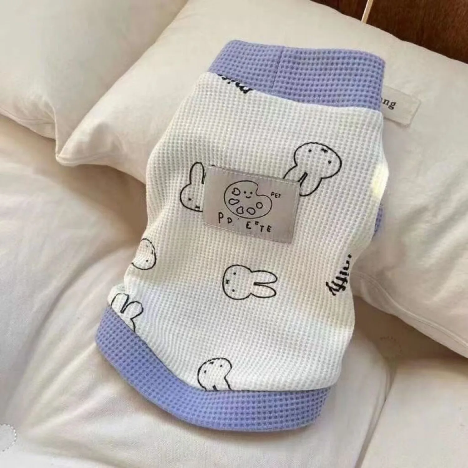 Kawaii Cartoon Miffy Waffle Pet Costume White Purple Splicing Fashion Daily Wear Perfect Gift for Puppy Kitten Lovely Beaytiful
