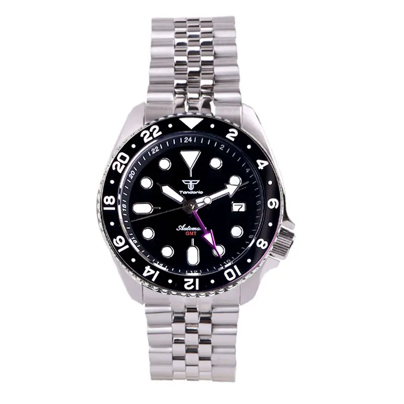 Tandorio أسود أرجواني الحافة الأخضر مضيئة 20ATM غواص 3.8 تاج ساعة NH34AA التلقائي التلقائي الرجال الساعات الياقوت الزجاج