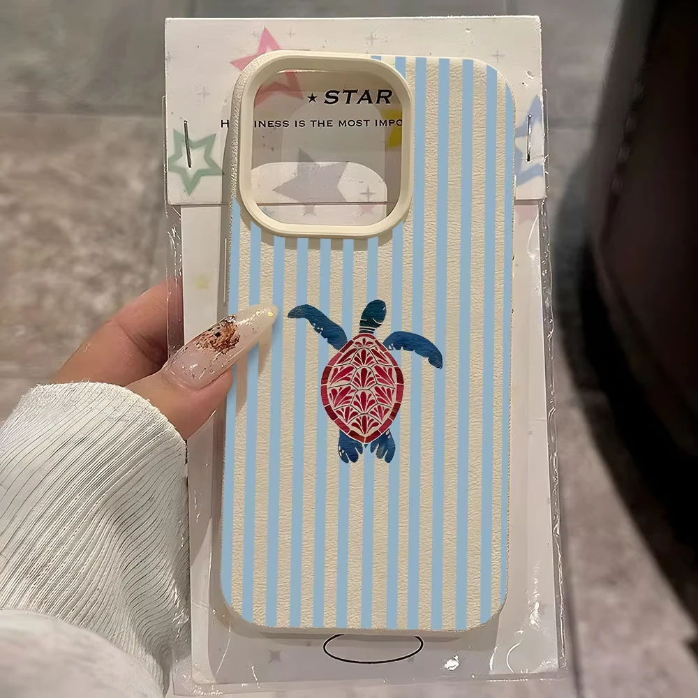 Blue Stripe Cute Sea Turtle Pattern Phone Case for Samsung S26 S25 S24 S23 S22 S21 S20 Note20 Ultra Plus A73 A55 5G Cover