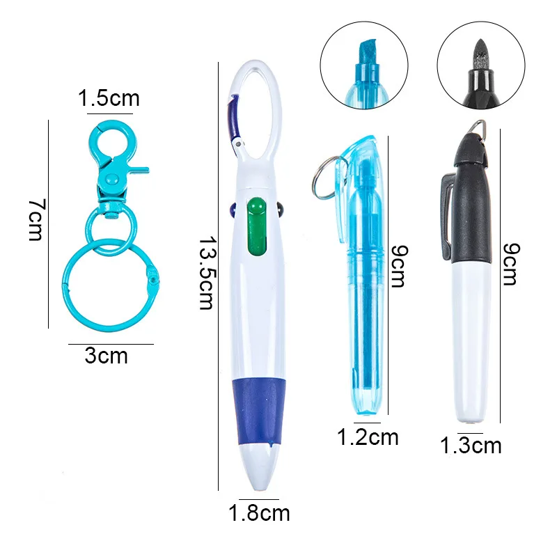 4 Colors Mini Highlighter Retractable With Keychain Clip Permanent Ballpoint Pen For Hospital Nursing School Teachers Students