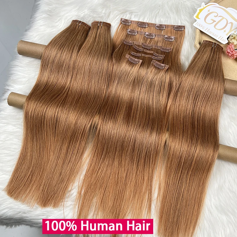 

#30 Straight Invisible Seamless Clip in Hair Extensions 100% Human Hair Raw Virgin Hair PU Clip Ins 7Pcs/Set 100g Natural Color
