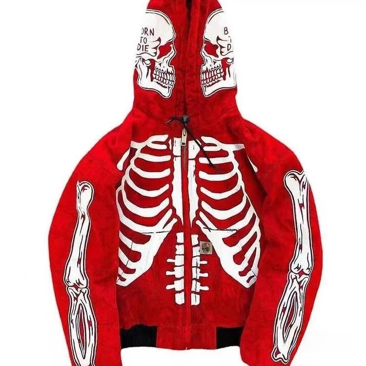 

Ins Sle Skull Print Hooded Zipper Cardigan Loose Street S Faion Long Sve Women's Open Cardigan Winter Season