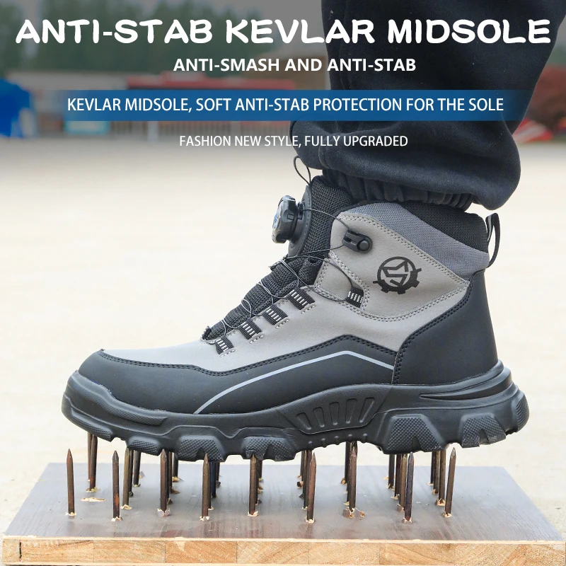 High Top Knob Buckle Safety Shoes, Mining Boots, Work Shoes, Anti-Smashing and Anti-Piercing Lightweight