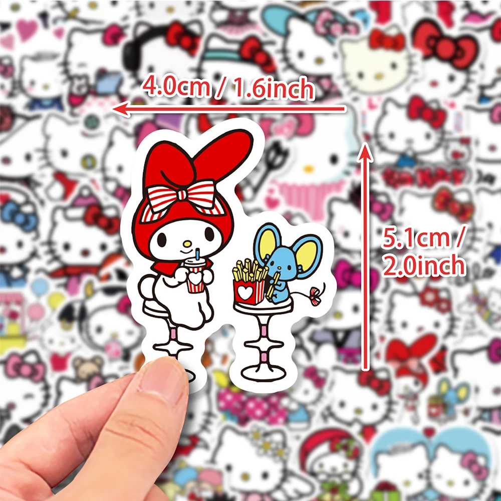 10/30/50pcs Kawaii Hello Kitty Stickers Kids DIY Toy Cute Sanrio Cartoon Decals Scrapbook Skateboard Helmet Notebook Guitar Bike