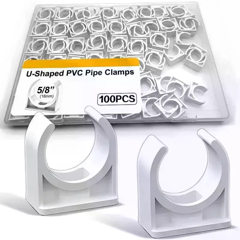 100 Pieces/Pack PVC Conduit Clamps (16/20/25/32mm), U-Shaped Water Pipe Fastening Fittings