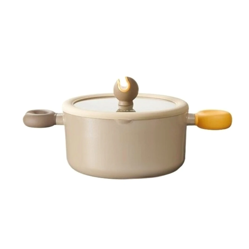 

22cm Double Handled Soup Pot Suitable for Stewing Frying Comes with Viewing Glass Lid Dishwasher Safe Home Nonstick Durable Pot