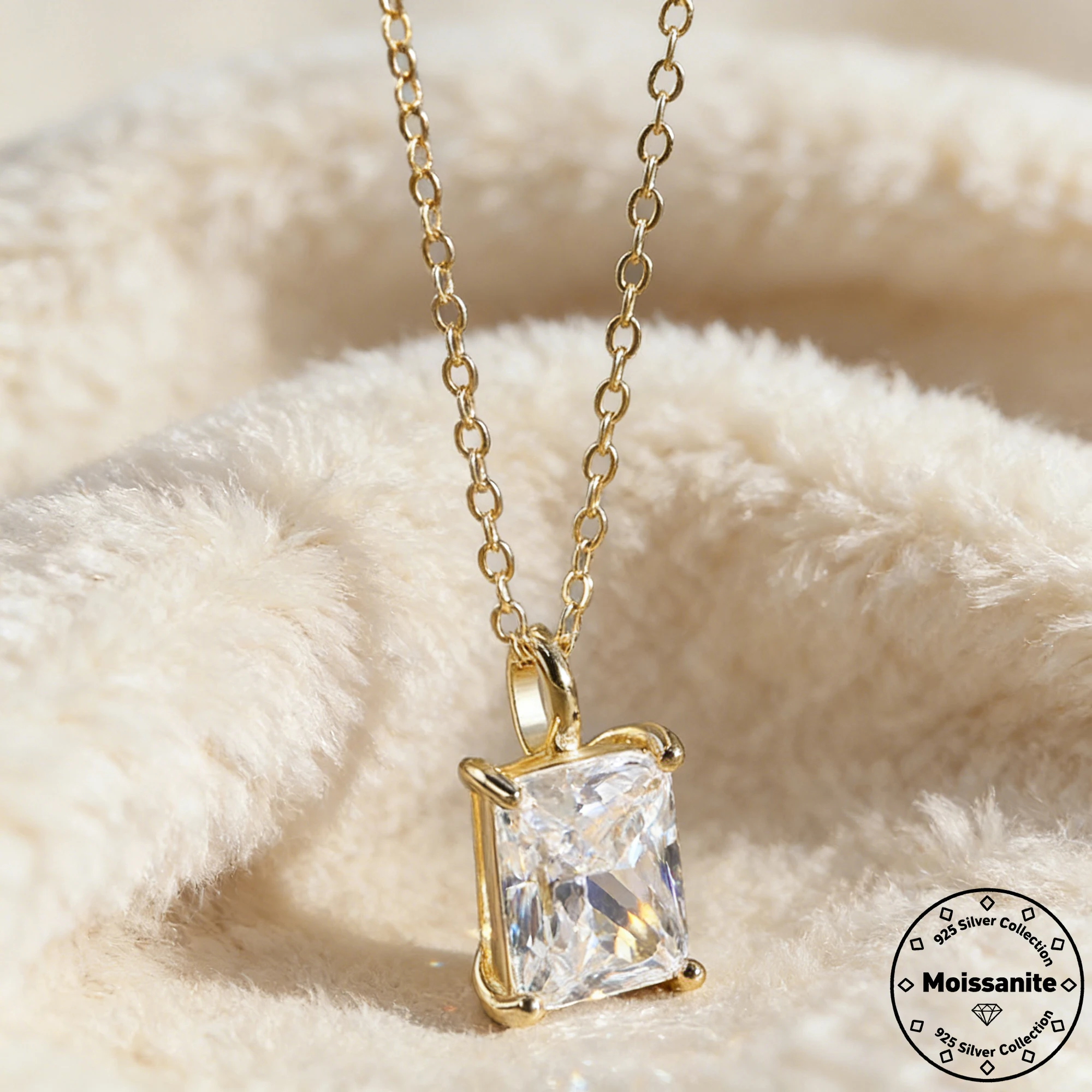 

EFFIE QUEEN 1-4ct Square Moissanite Diamond 925 Sterling Silver Pendant Necklace Jewelry for Men, Women Anniversaries Gift MON07