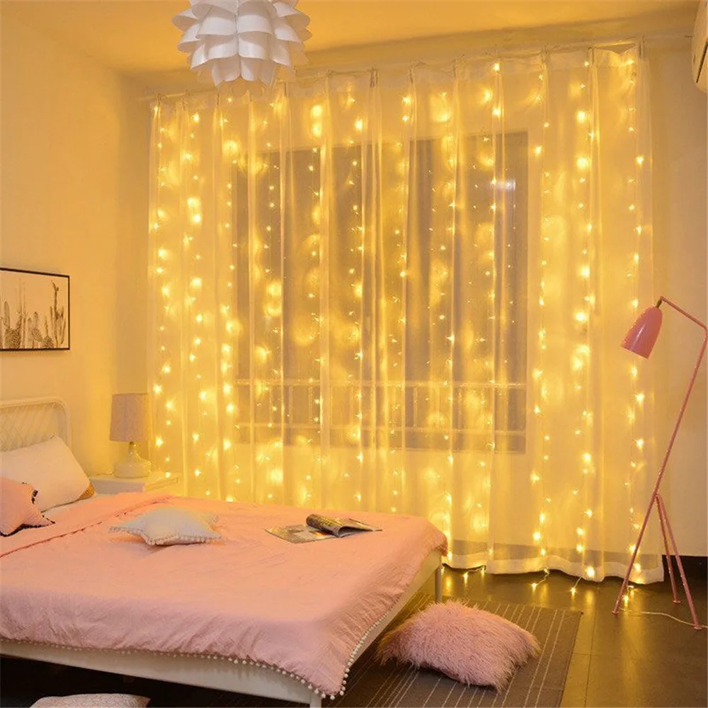 

Christmas Decoration Curtain LED String Lights USB Plug-in with Remote Control Holiday Wedding Indoor Bedroom Home Party Lights