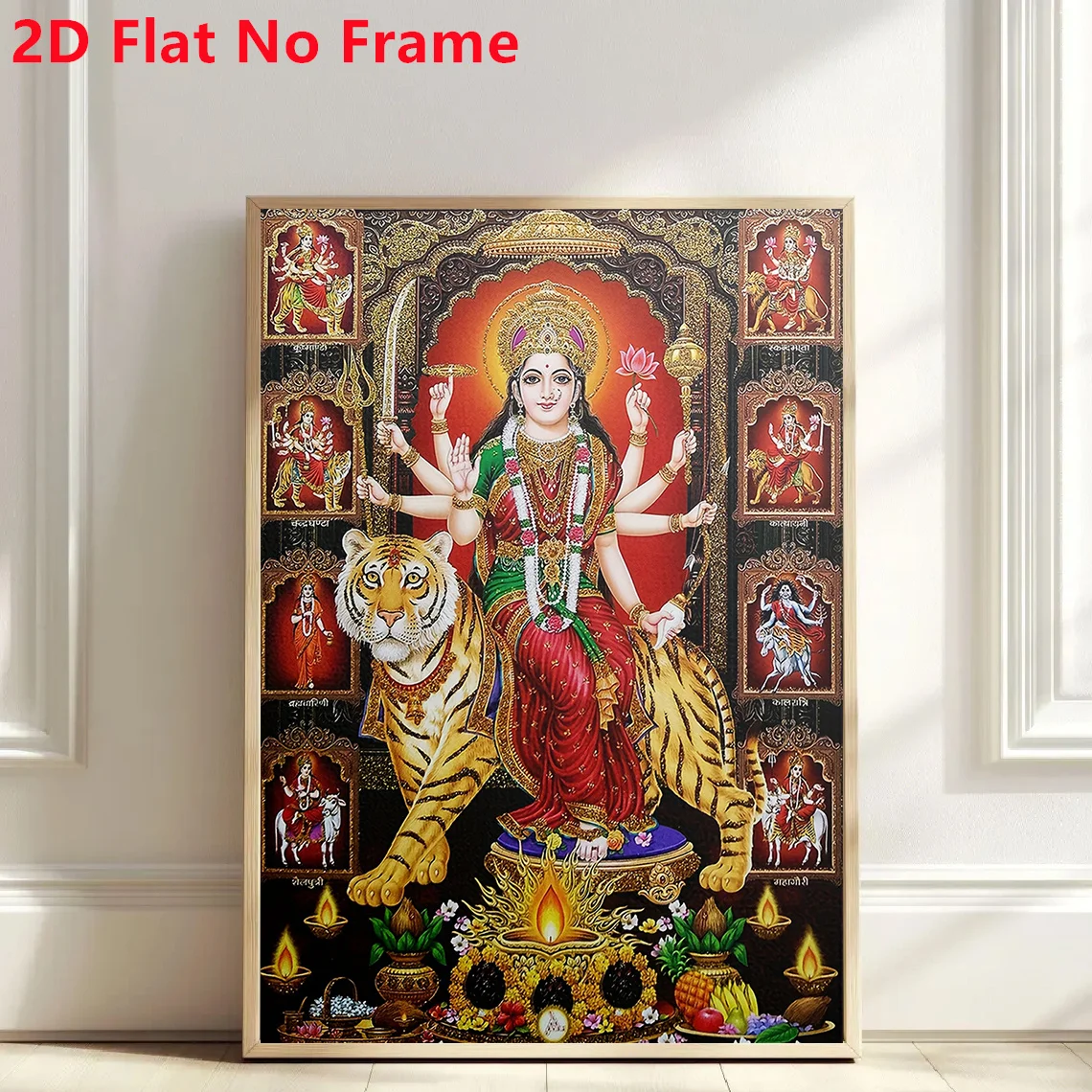 2D Flat, 2D Flat, 2D Flat No Frame Posters And Prints of Durga with Ashta Nayika (Including Tiger God), Suitable for Home Dec