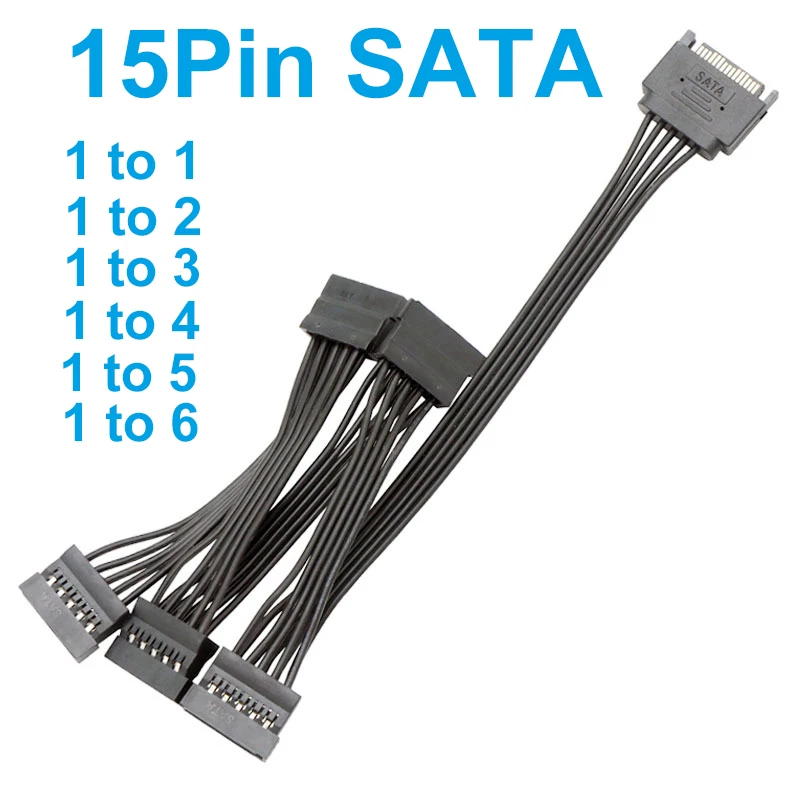 Cable de extensión SATA de 5 cables de 15 pines macho a hembra 1 a 1 2 3 4 5 6 para cable de alimentación de interfaz de disco duro de computadora