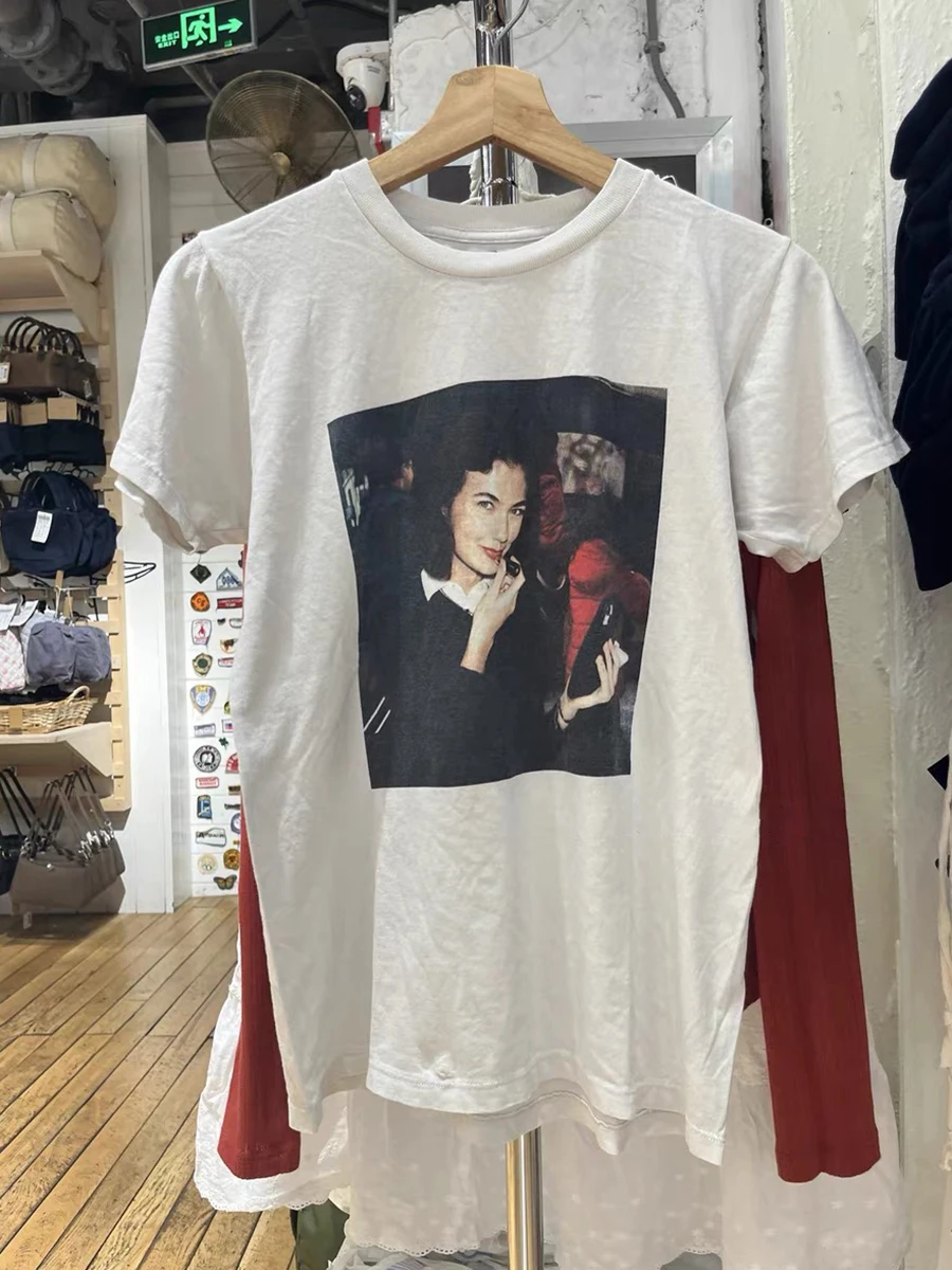صورة طباعة تي شيرت تقليدي المرأة الصيف الجولة الرقبة فضفاضة قصيرة الأكمام تيز الإناث Harajuku الشارع الشهير بلوزات كبيرة الحجم Y2k جديد