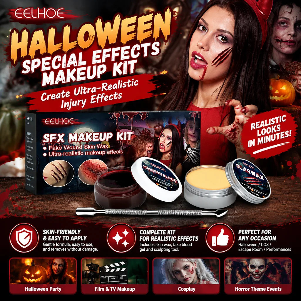 Body Paint Sfx - ハロウィーン用特殊メイクアップキット。偽の血、傷跡、傷跡用ワックス、コスチューム用小道具のセット。パーティー、コスプレ、ゾンビコスチュームに最適。リアルな仕上がり。30g。
