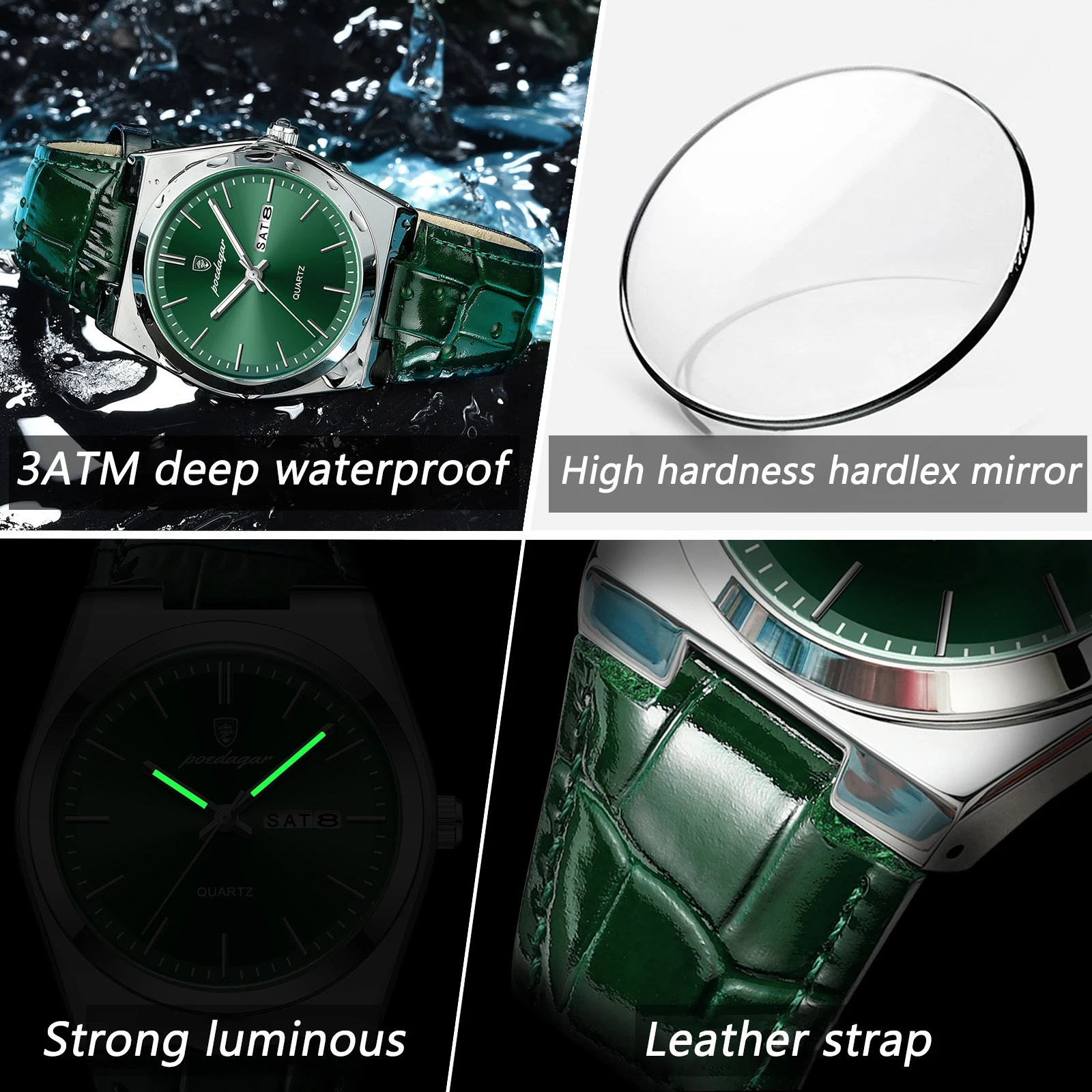 POEDAGAR Casual Men\'s Watches Simple Fashion Original Quartz Wristwatch Male Waterproof Luminous Date Week Watch for Man Leather