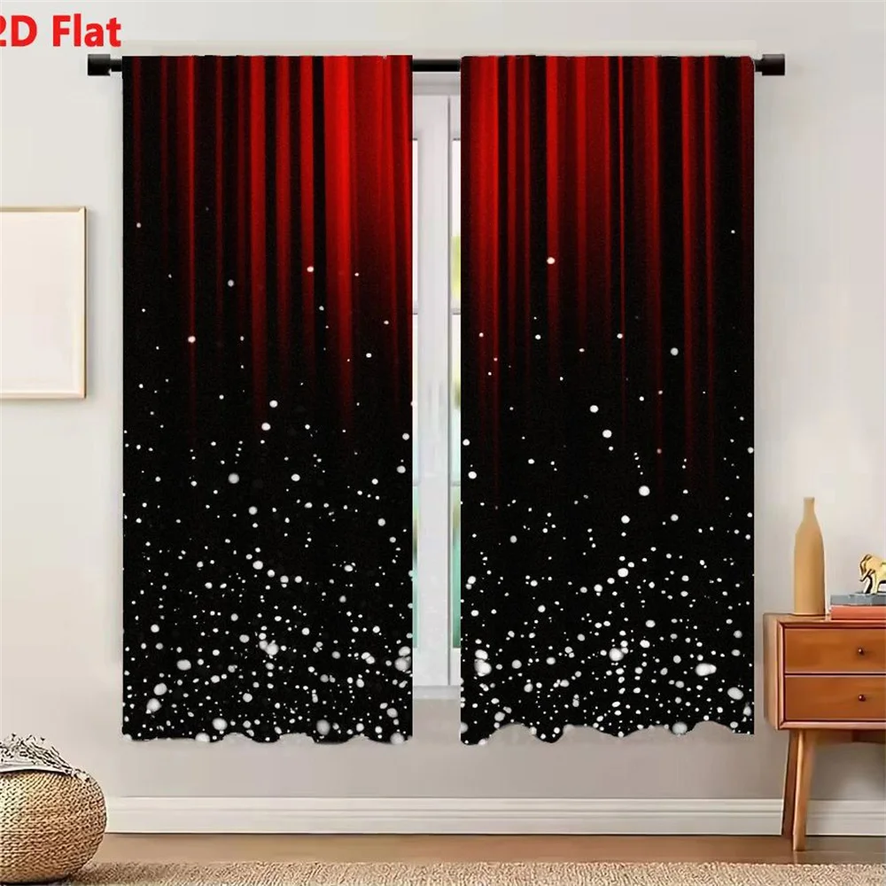 2Pcs Curtains 2D Flat Stage Theatrical Red Curtains With Black Background And White Stars Confetti For Performance Event Celebra