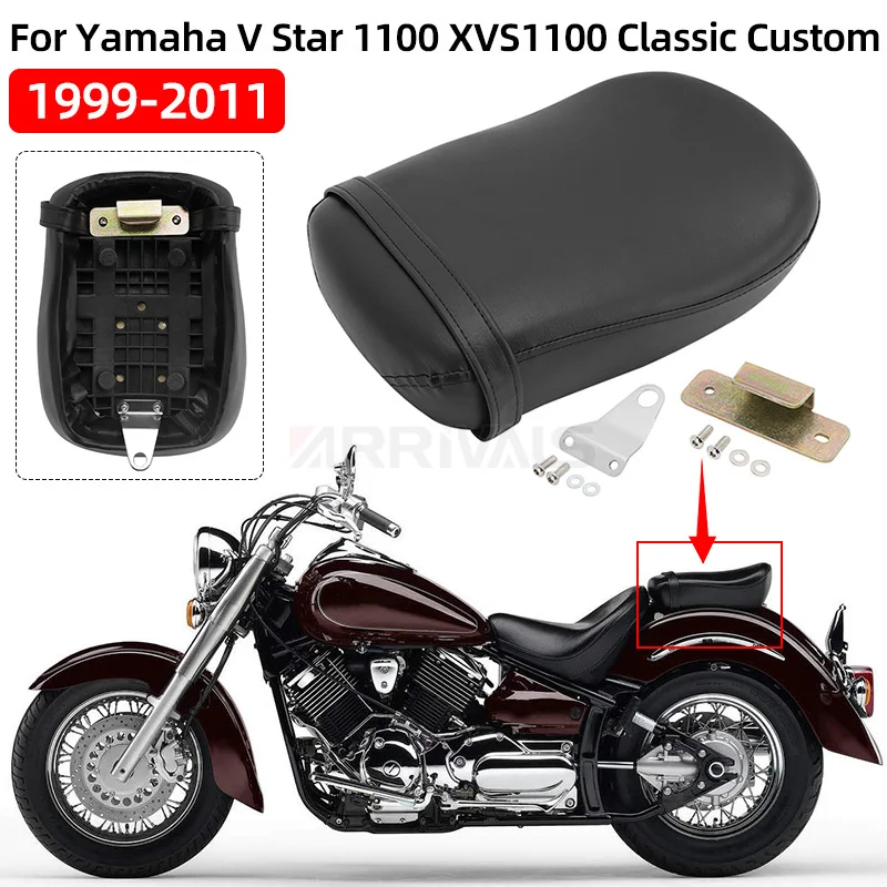 Motorcycle Black Seat Rear Pillion Passenger Seat Cushion For Yamaha V Star 1100 XVS1100 Classic Custom 1999-2011