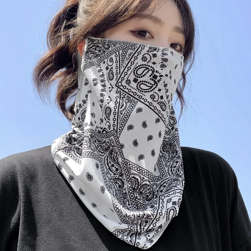 Full Face Cycling Mask Ice Silk Sunscreen Breathable Men's Women's Ear & Neck Protection Towel Holes for Outdoor Sports