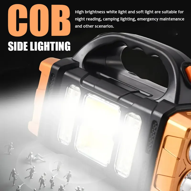 1/2pcs Ultra Bright Solar LED Flashlight with COB Side Lights Rechargeable Torch for Outdoor  Emergency Situations and Daily Use