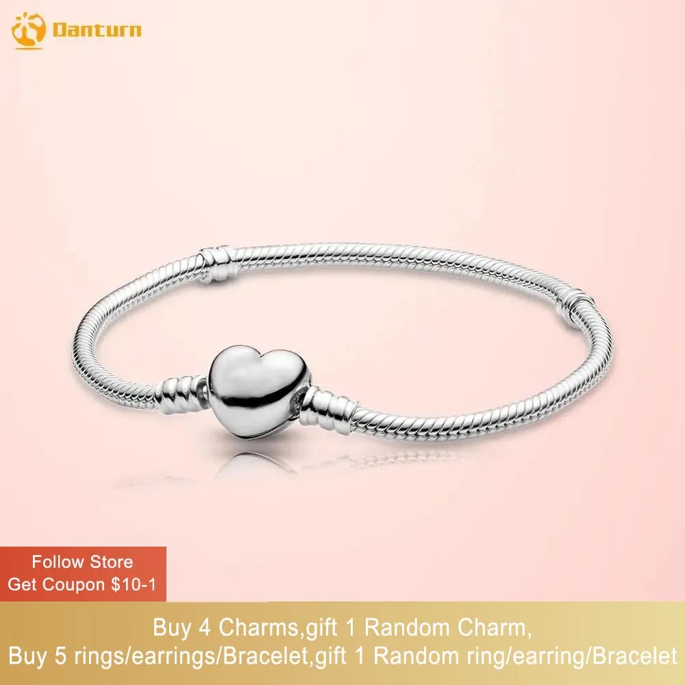 

Danturn Authentic 925 Sterling Silver Bracelet Heart Clasp Snake Chain Bracelet for Women Jewelry Making Birthday Gift