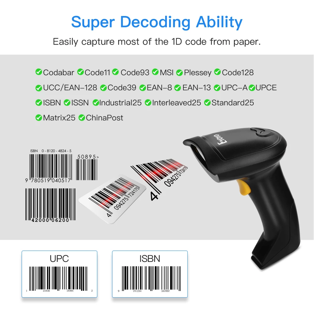 Eyoyo EY-800 Handheld 2.4G Wireless&USB Cable Connection 1D Laser Barcode Reader With USB Receiver For Warehouse Supermarket