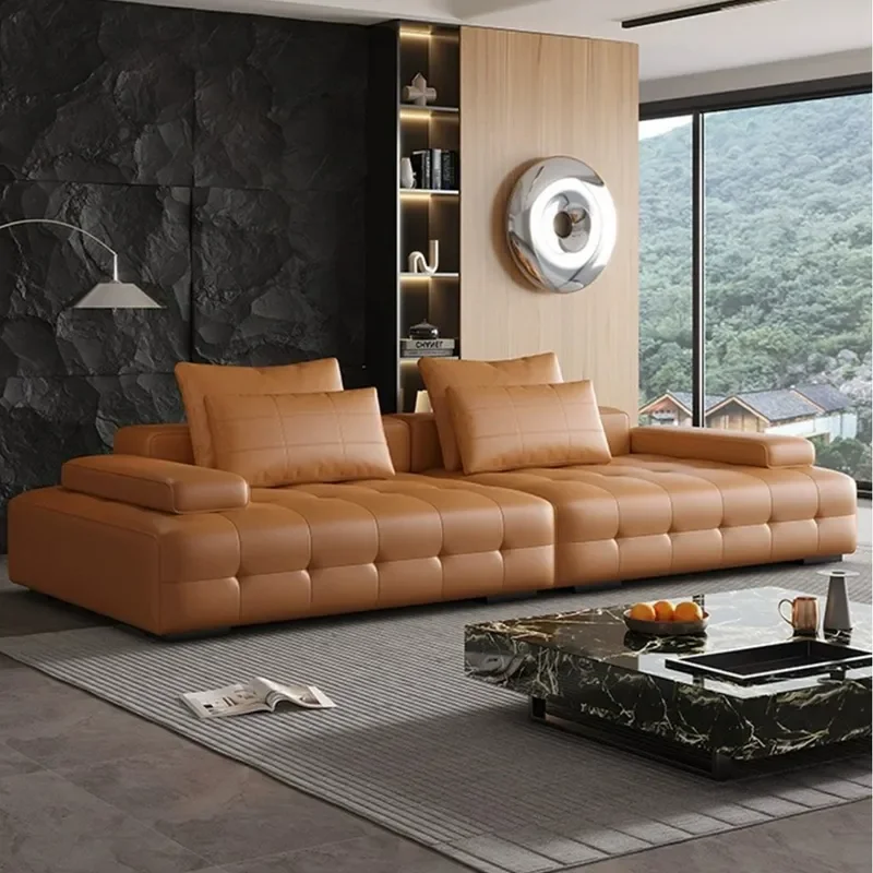 for Piano keys Lawrence leather sofa size apartment living room light luxury combination new Italian minimalist straight row