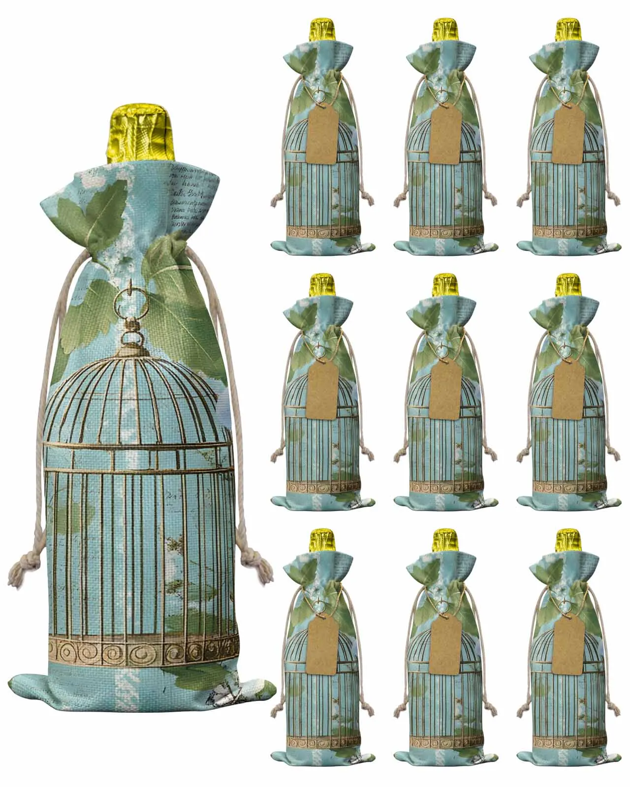 

10pcs Wine Bottle Covers Vintage Birdcage Flower Butterfly Wine Holder Carrier Packaging Bag Wedding Party Decor Gift