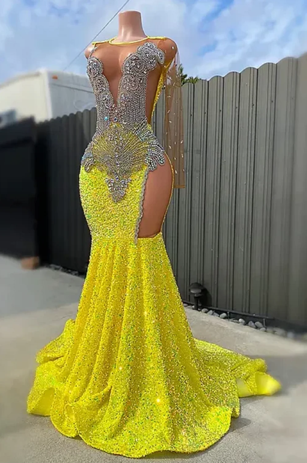 Afrikaanse gele avondjurk 2025, kralen kristal verjaardagsfeestje jurk lange galajurken lovertjes vestido elegant op maat