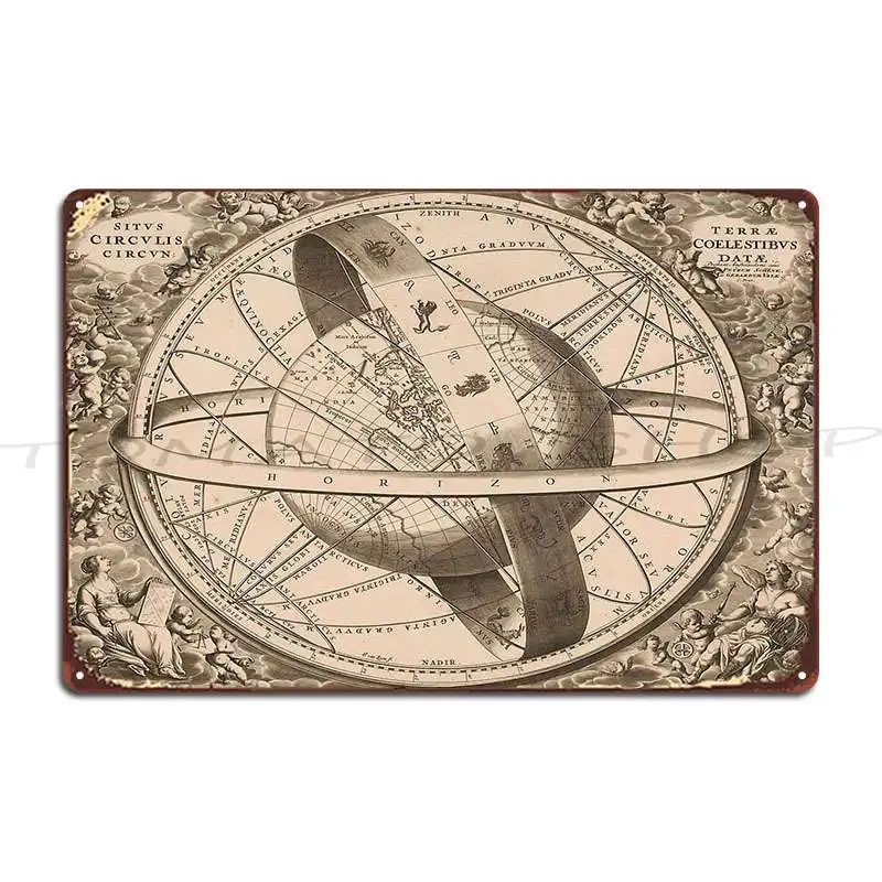 Carte Des Diverses Positions De La Sphere Victorian Armillary Sphere Vintage Astronomy Metal Mural Wall Cave Tin Sign Poster