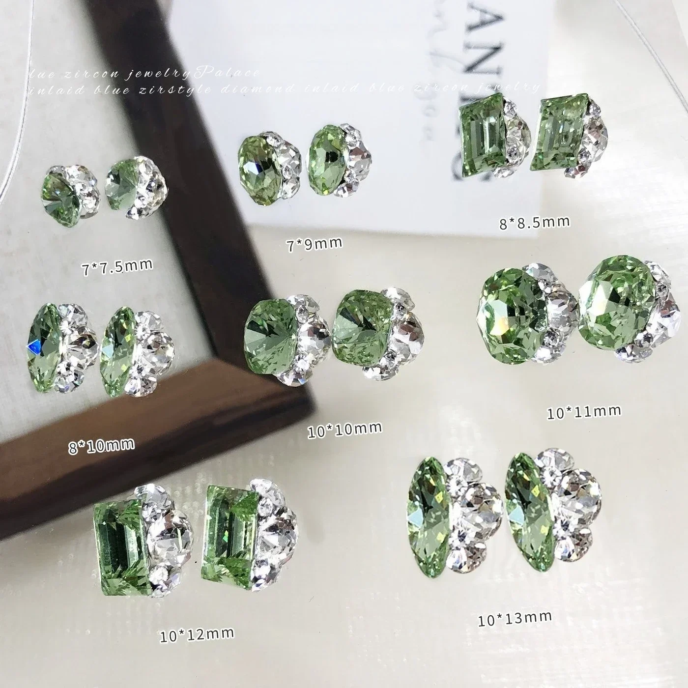 6Pcs Olive K9 Crystal Nail Rhinestone Cluster, Sparkly No‑base Oval Square Pre‑made Rhinestone Ball for DIY Nail Decorations