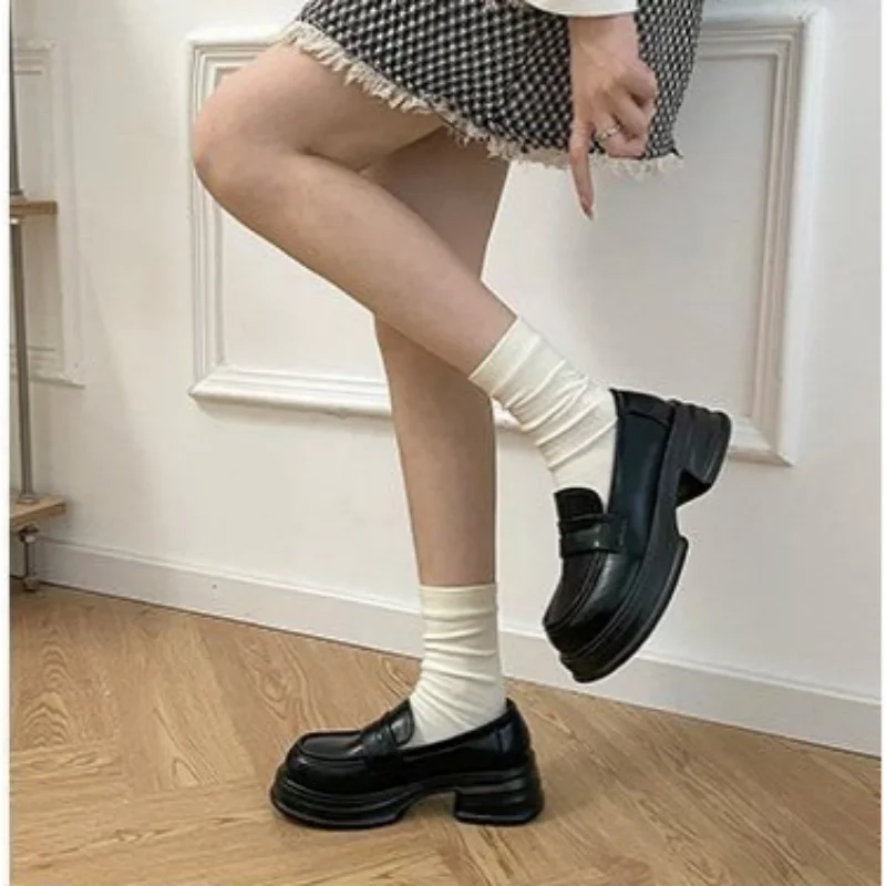 Women's Thick Sole Loafers Spring Autumn New England Style Leather Shoes Height Increasing Platform Casual Slip-on Flats image 6