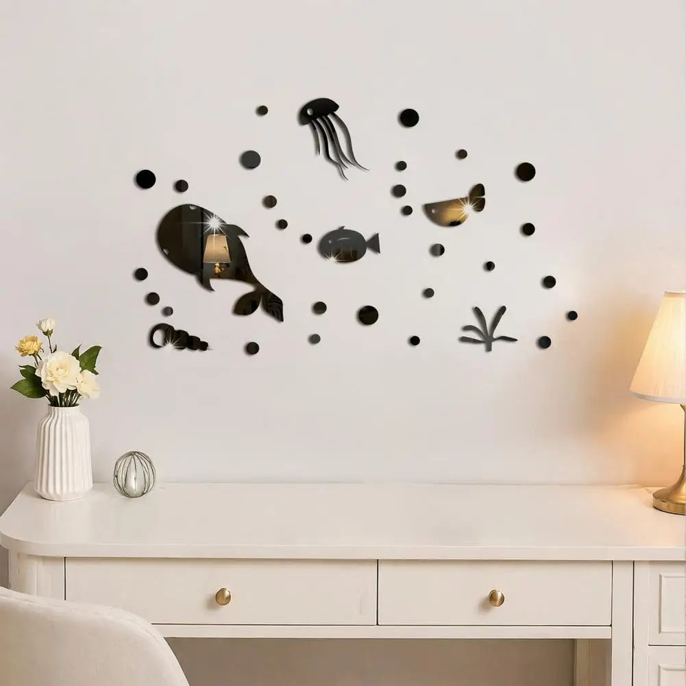 3d Acrylic Wall Decals for Nursery Self Adhesive Ocean Theme Wall Decor Life Wall Decals Set Acrylic Mirror Fish Conch for Room