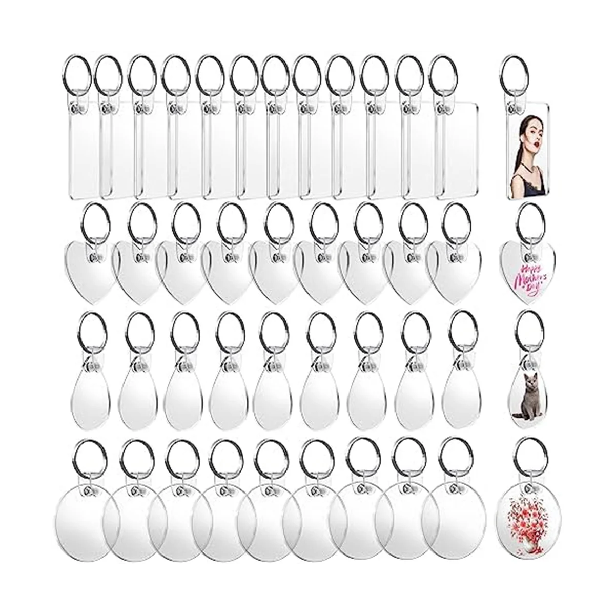 

120 Pcs Acrylic Keychain Blanks, 4 Shapes Clear Blank Keychains for Vinyl Kit Double-Sided Printed for Crafts Ornaments