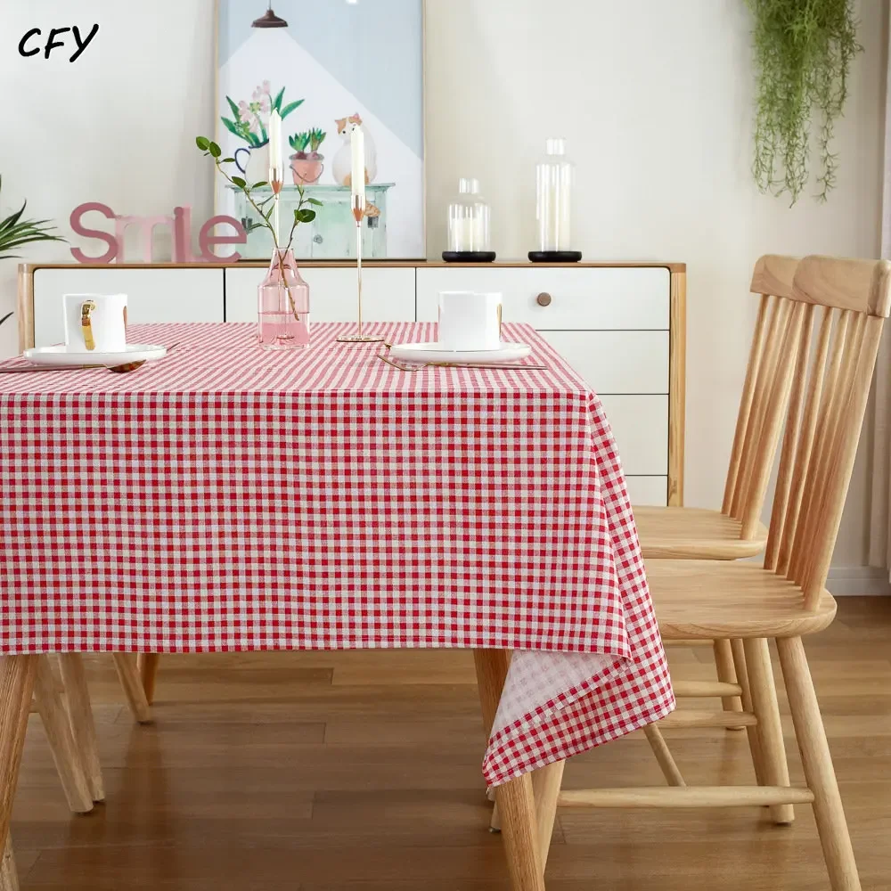 American Style Cotton Linen Plaid Printing Rectangular Tablecloth Home Coffee Dining Table Fireplace Microwave Cover