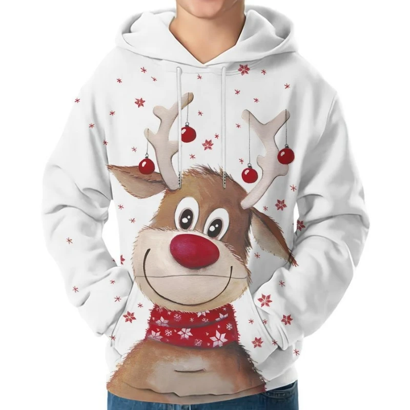 Christmas Clothing For Men&Women 2024 Autumn Winter Hoodie Family Outfit Cute Reindeer Red White Joyful Hot Sale y2k Clothes