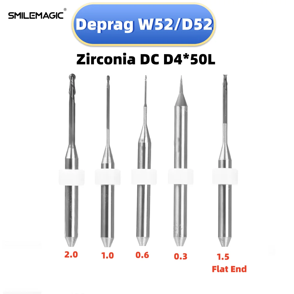 Deprag W52 /D52 Milling Burs For Grinding Zirconia Shank 4mm L50mm DC Diamond Coating Drill Diameter 2.0/1.0/0.6mm Grind Tool