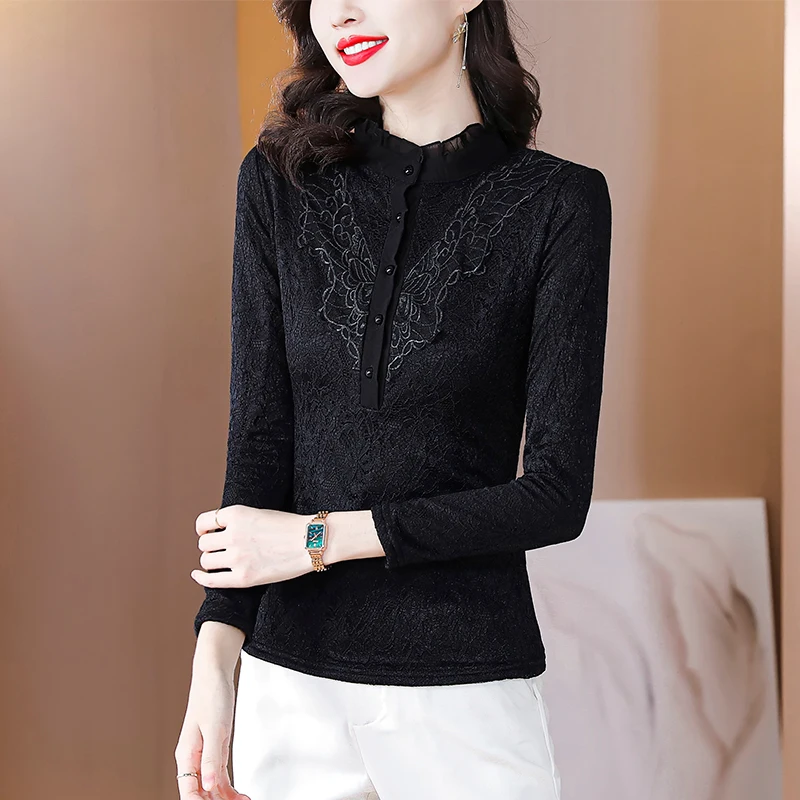 Warme Kanten Basis irt Dames Slim Fit Faionable Herfst Winter Nieuwe Sle Anti-Aging Top Body a Ele Kleine irt