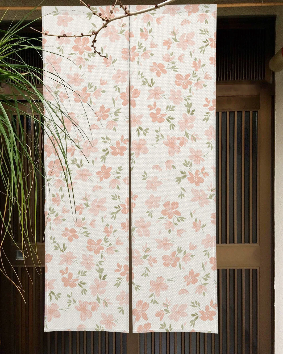 Japanese Floral Noren Door Curtain Cherry Blossom Blue Flower Design Decorative Partition Living Room Bedroom Home Half Curtain