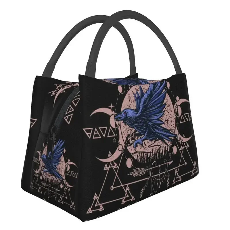 

Custom Raven Wiccan Mandala Lunch Bags Men Women Thermal Cooler Insulated Lunch Boxes for Work Pinic or Travel Shoulder Bag