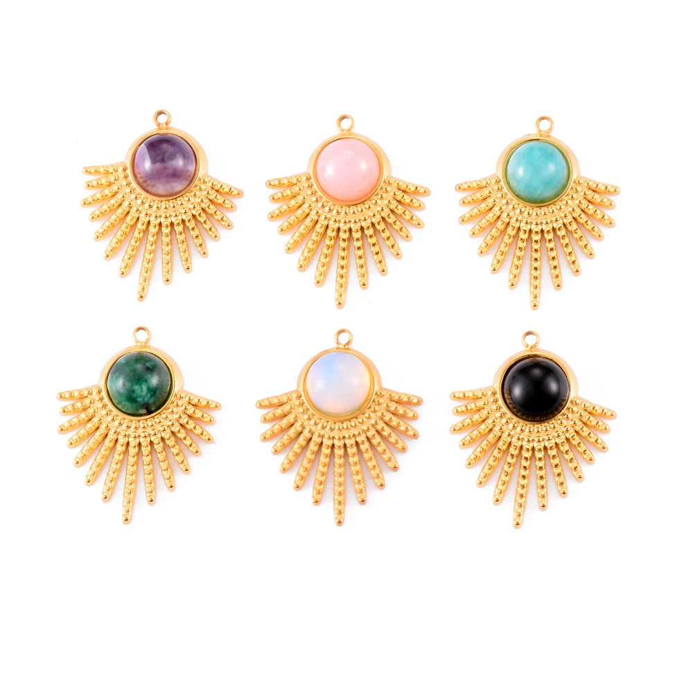 

3pcs/lot Natural Stone Bohemia Charm Pendants Stainless Steel Plated Gold Emission Tassel for DIY Earring Necklace Making