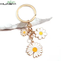 Beautiful Daisy Flower Keychain Enamel Flower Keyrings Pendant Key Holder Chains Bags Car Key Chains Women Bags Trinket llaveros