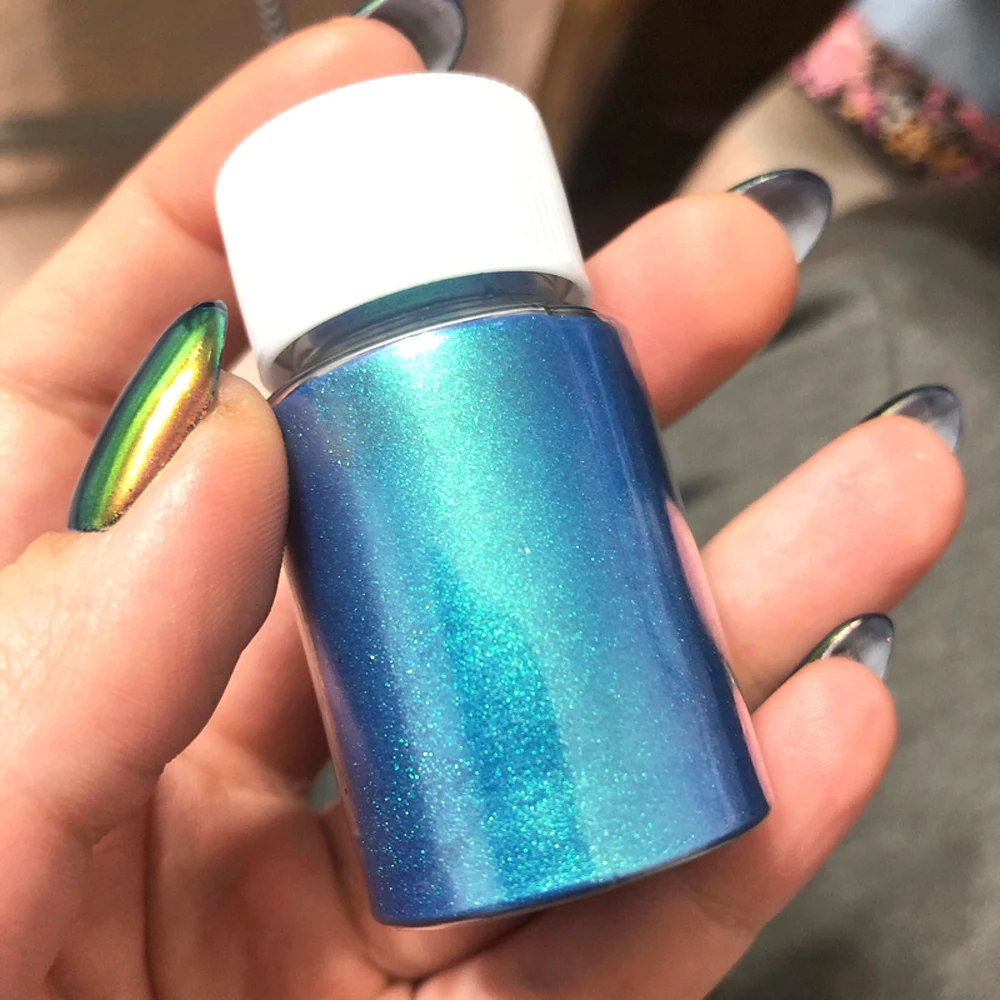 1 garrafa 10g pó camaleão azul arte do prego pigmento cromado mudança de cor efeito metálico pó perolado camaleão glitter